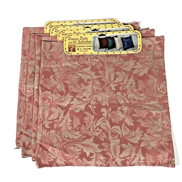 American Crafts Other - Pink Pillow Cushion Covers Zip Floral 16” Square Pink Cream Brocade Set of Four